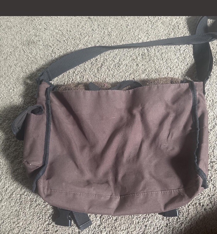 Domo Brown Messenger Bag Cartoon Domo Face Flap Buckle, Adjustable Strap