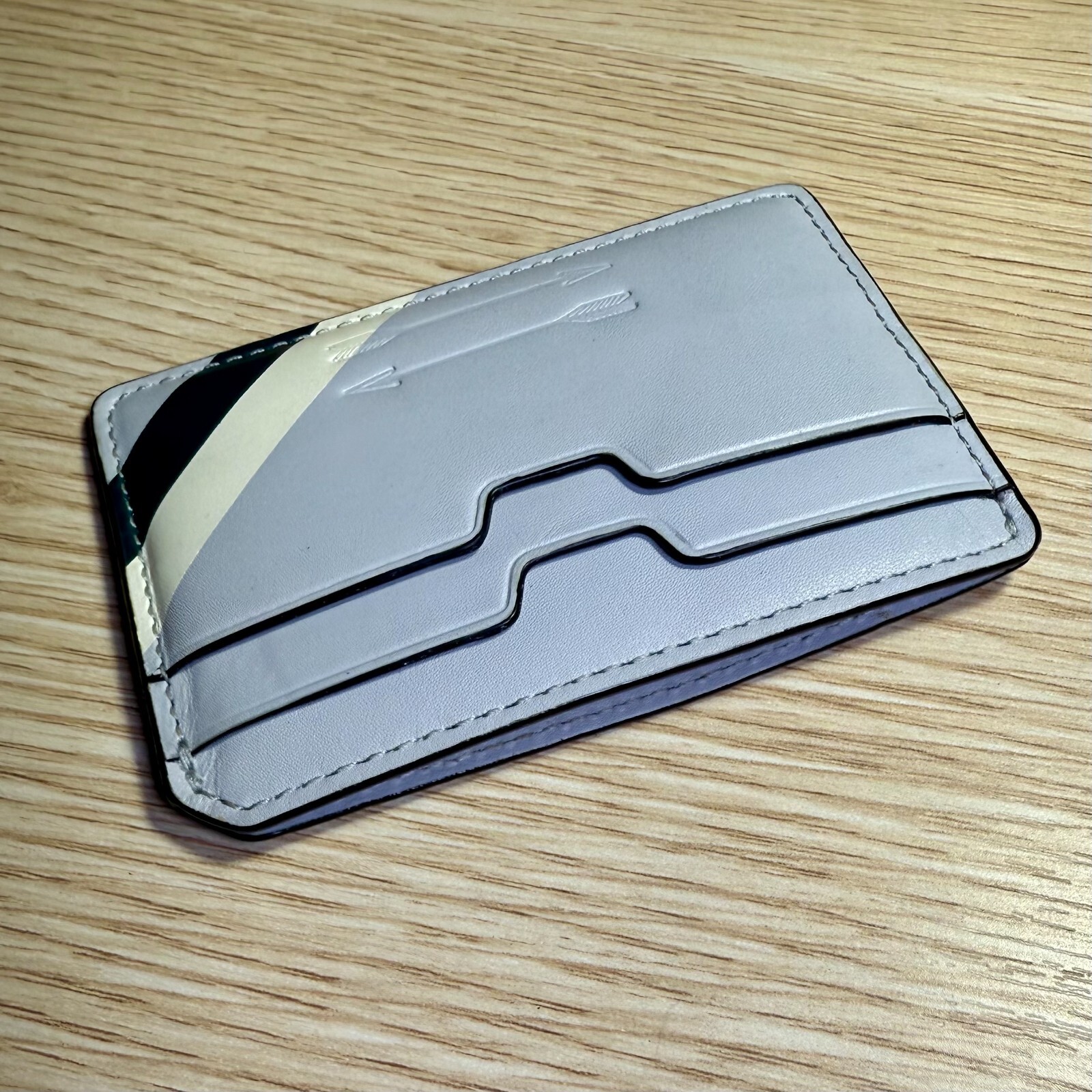 Ben Minkoff Rebecca Elephant Gray Leather Card Case Holder Wallet Luxury Striped