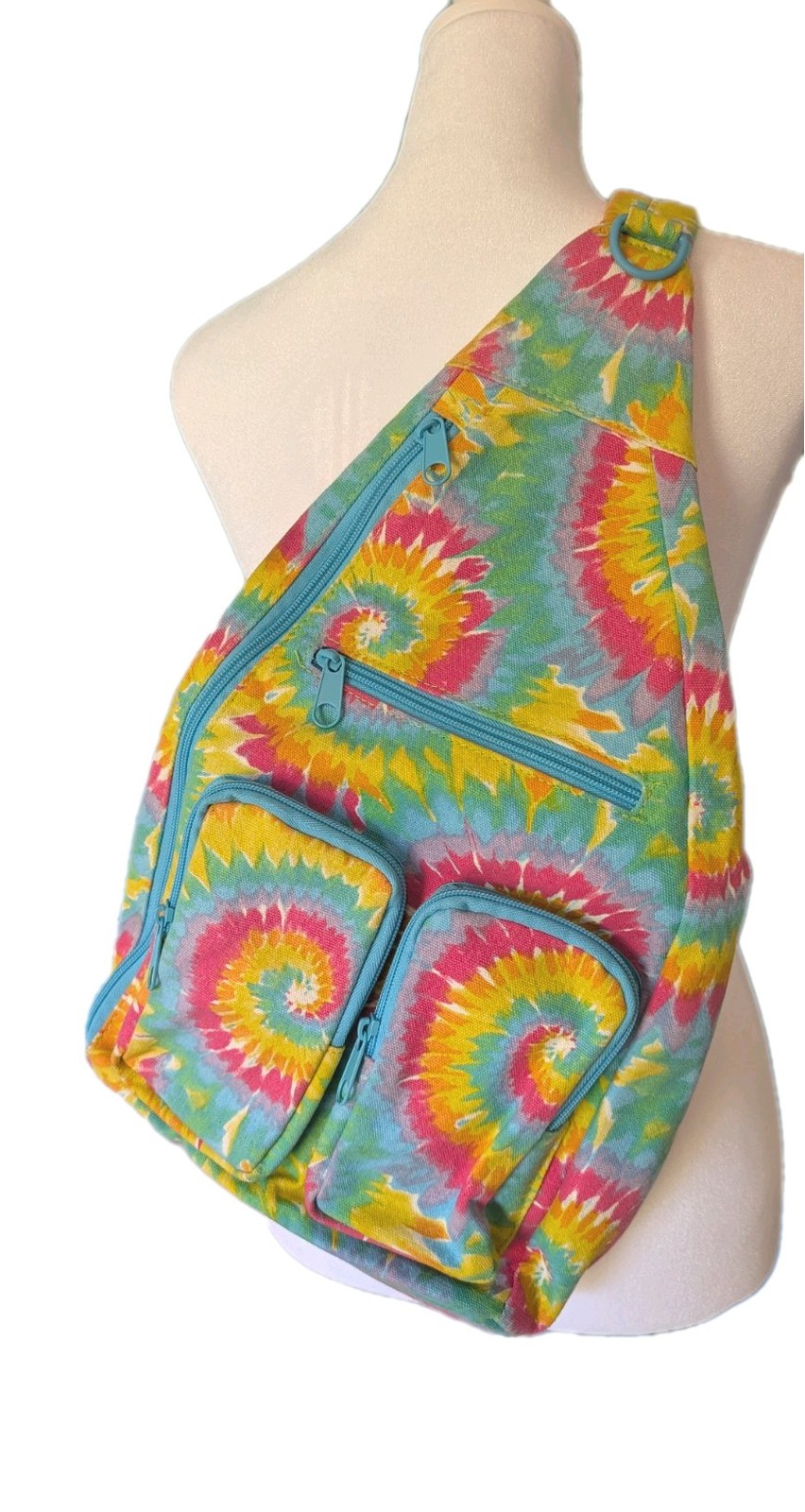 Tie-Dye Multicolor Sling Crossbody Bag, Medium, Zip Closure, Pocketed