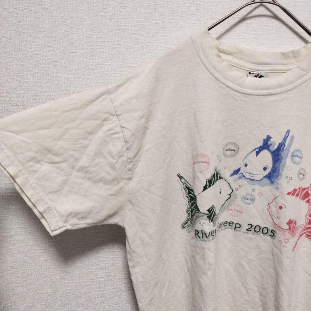 Jerseys Fish Print Crew Neck Short Sleeve Cut and Sewn M White Cotton Souvenir