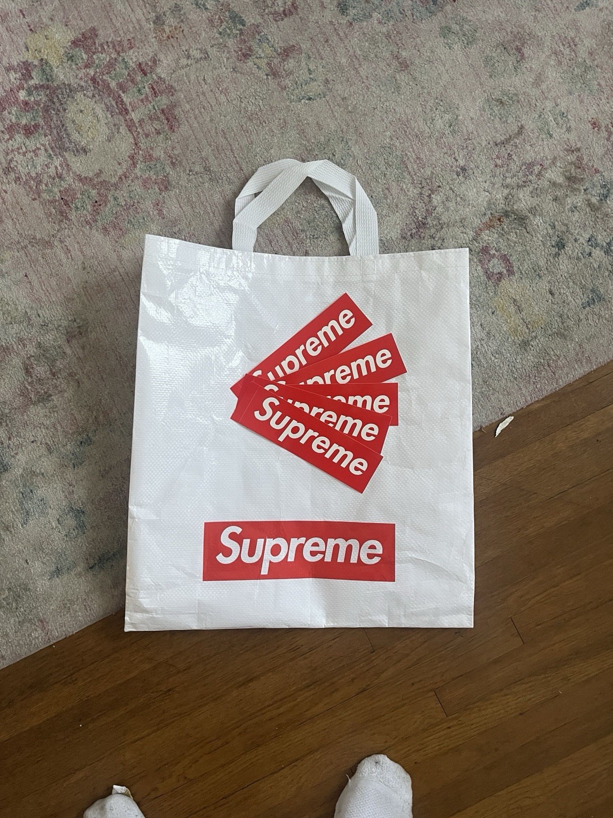 SUPREME LARGE PVC TOTE SHOPPING BAG 20” x 17” COMES WITH 5x BOX LOGO STICKERS