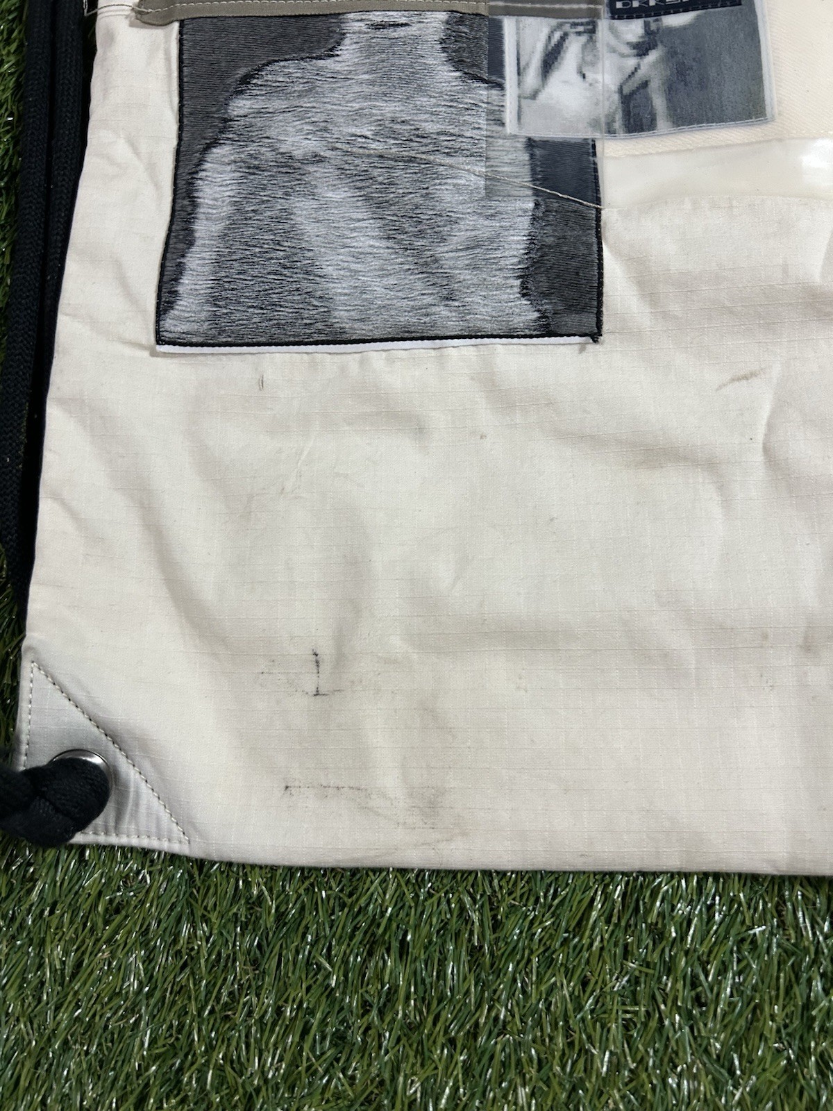 RICK OWENS DRKSHDW DRAWSTRING PATCHED GYM BAG 100% COTTON NATURAL COLOR USED