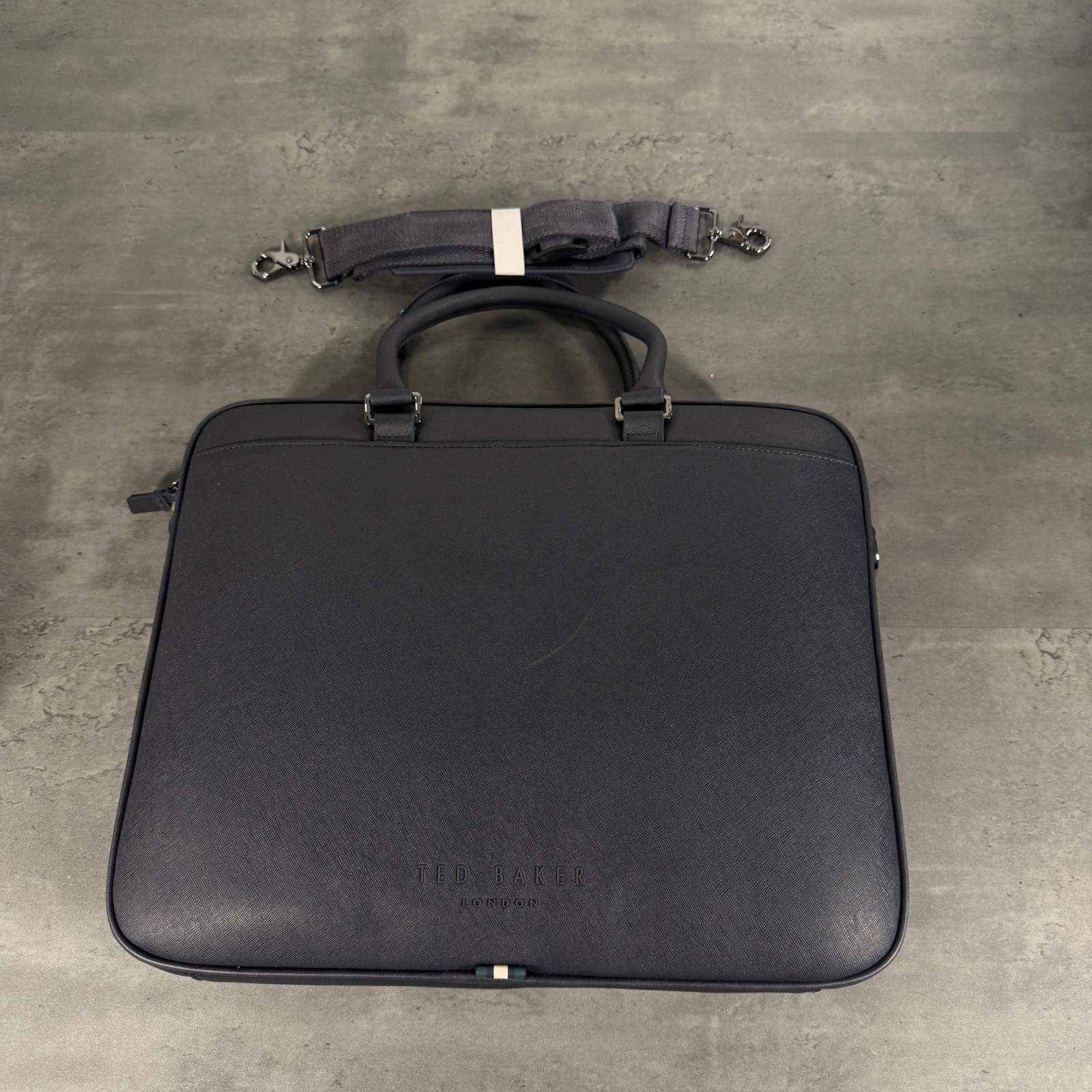 Ted Baker Belgrave Document Bag Mens Navy Blue Faux Leather Briefcase Laptop Bag