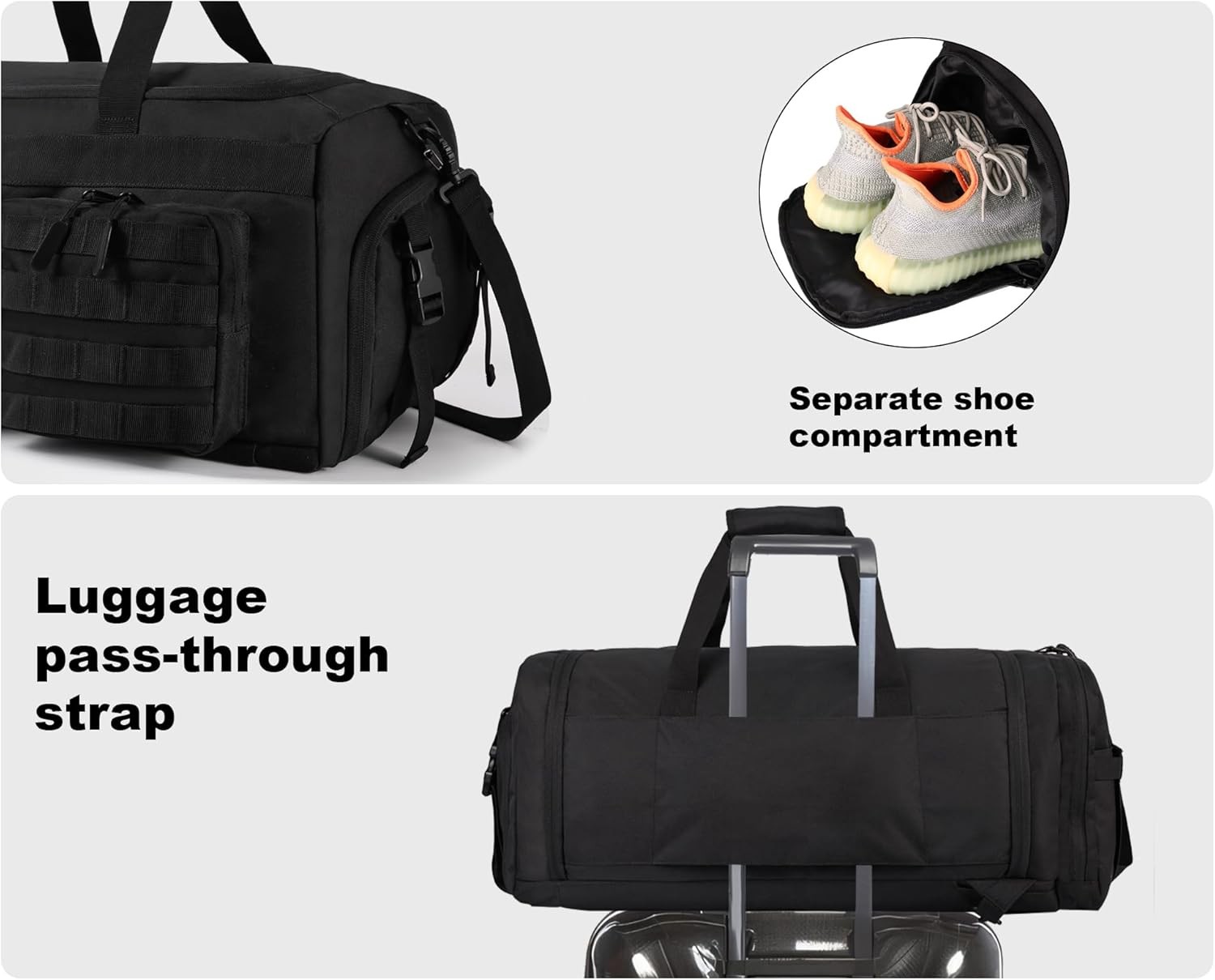 50L Tactical 3-in-1 Gym Duffle Backpack w/ Shoe Laptop MOLLE Black