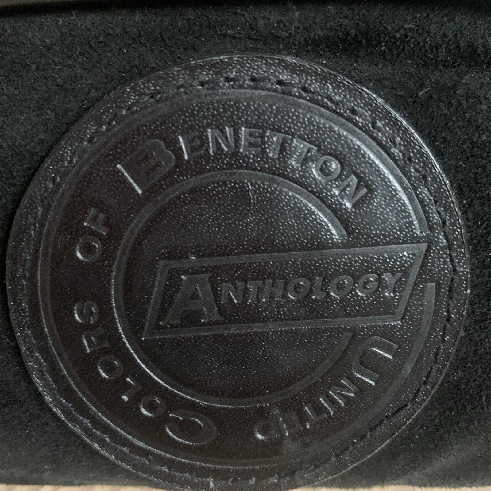 Vtg United Colors Of Benetton Anthology Black Leather Suede Fanny Pack Zip Adj