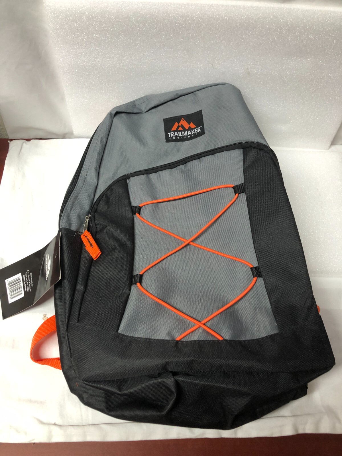 New with Tag Trailmaker Equipment Backpack Gray Black Orange 17X14X5 Never Used