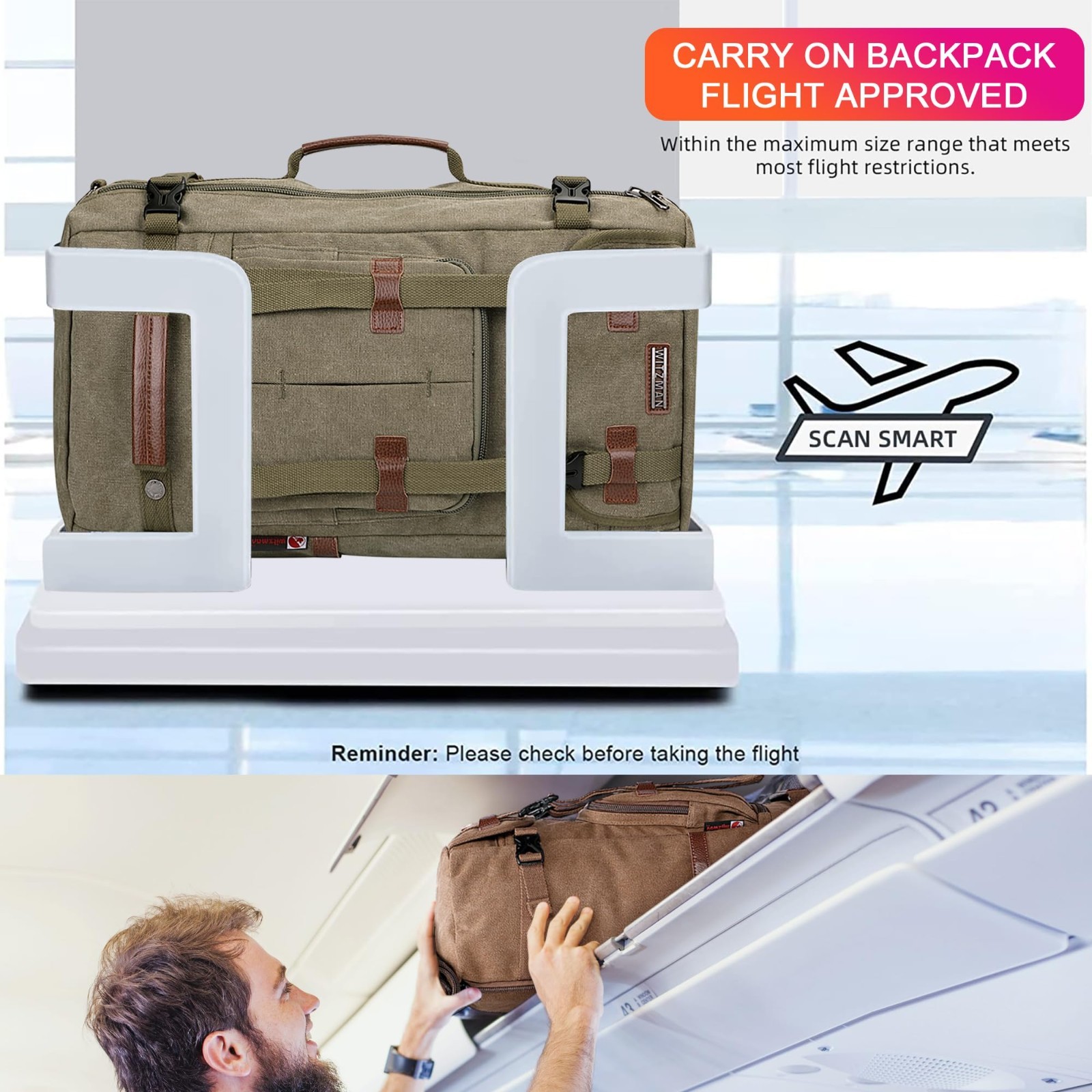 Vintage Canvas Travel Backpack for Men | 3-in-1 Convertible Laptop Bag, Airline