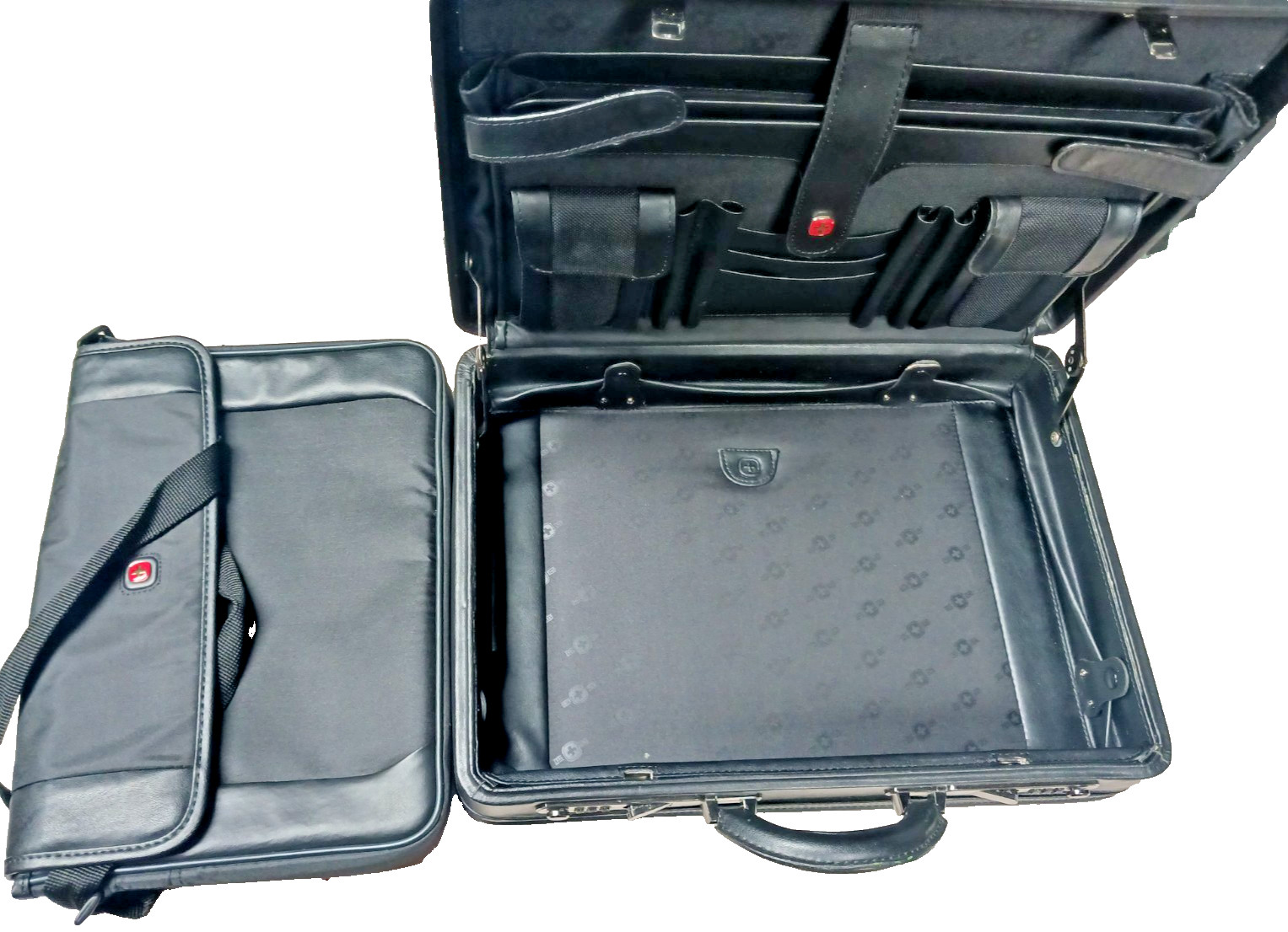 ALPINE SWISS EXPANDABLE HARD LEATHER ATTACHE BRIEFCASE + LAPTOP MESSENGER BAG!!