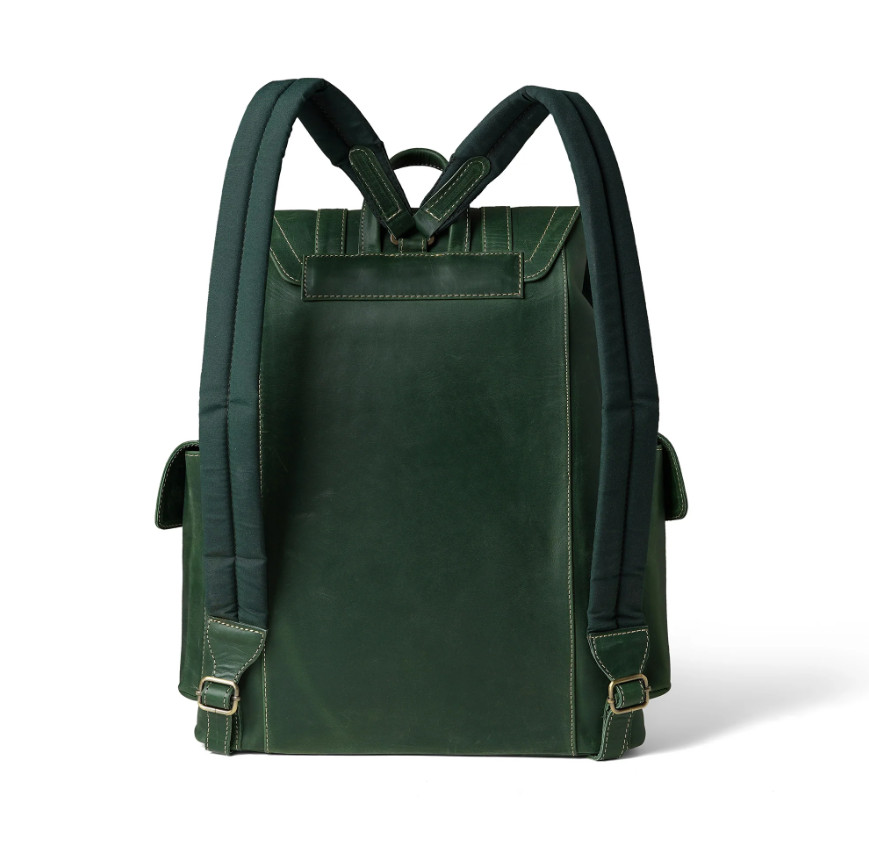 Leather Backpack Men Brown Green Laptop Office Travel Bag Double Shoulder Strap
