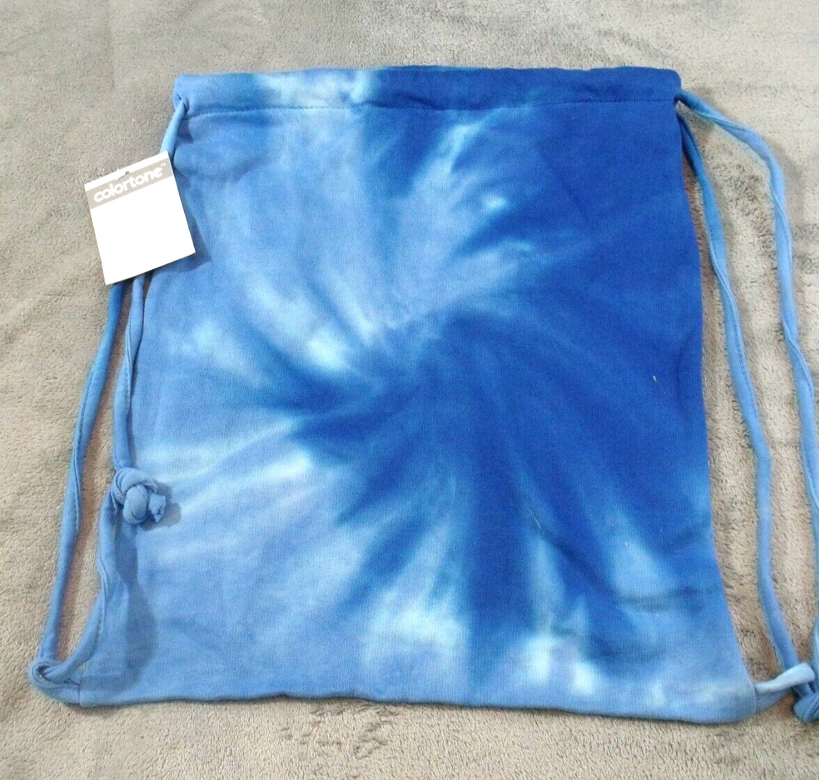 Colortone Tie-Dyed Blue Cotton Polyester Fleece Drawstring Backpack 14.5×18 in