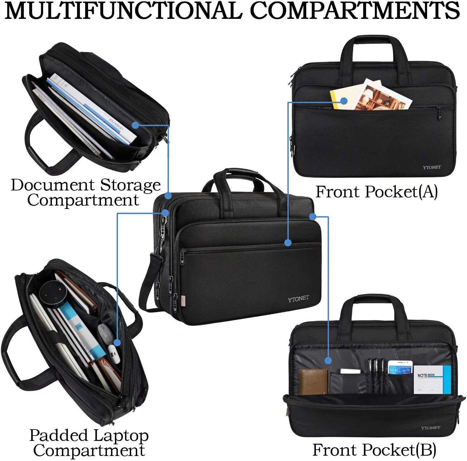 Laptop Bag 17 Inch Men Women Travel Briefcase Expandable Computer Bag Organizer