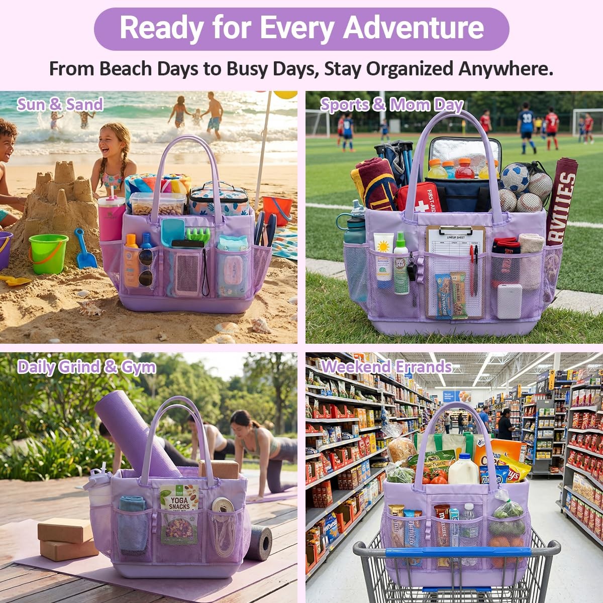 Beach Bag Organizer Insert for Extra Large Bogg Original – Large, Purple