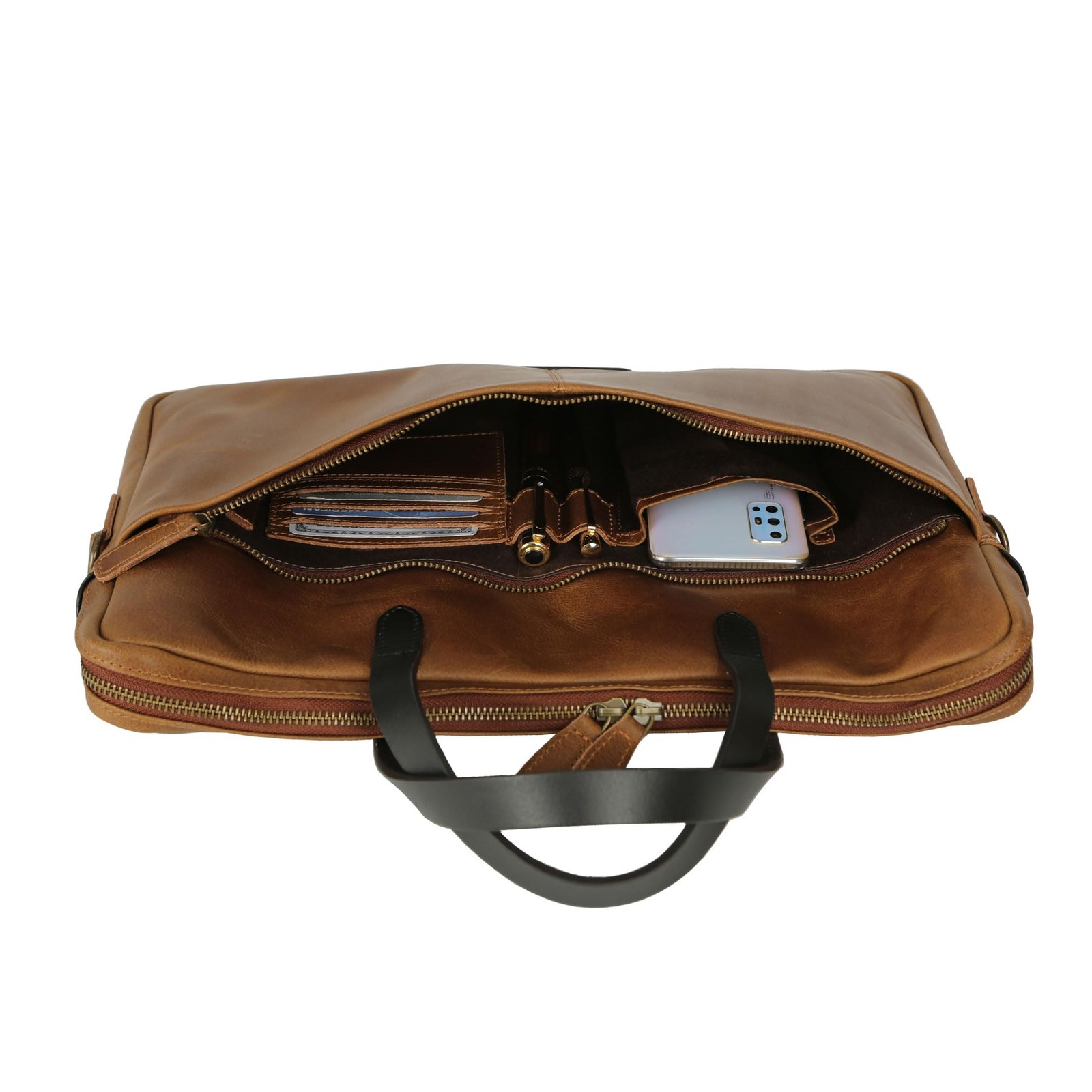 15.5 Inch Leather Laptop Sleeve with Trolley Strap – Slim Genuine Leather Bag…