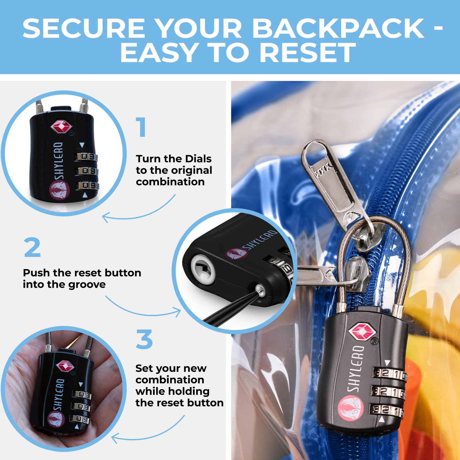 Clear Backpack Heavy Duty TSA Lock 18x14x8 Inch Blue PVC Transparent Bag