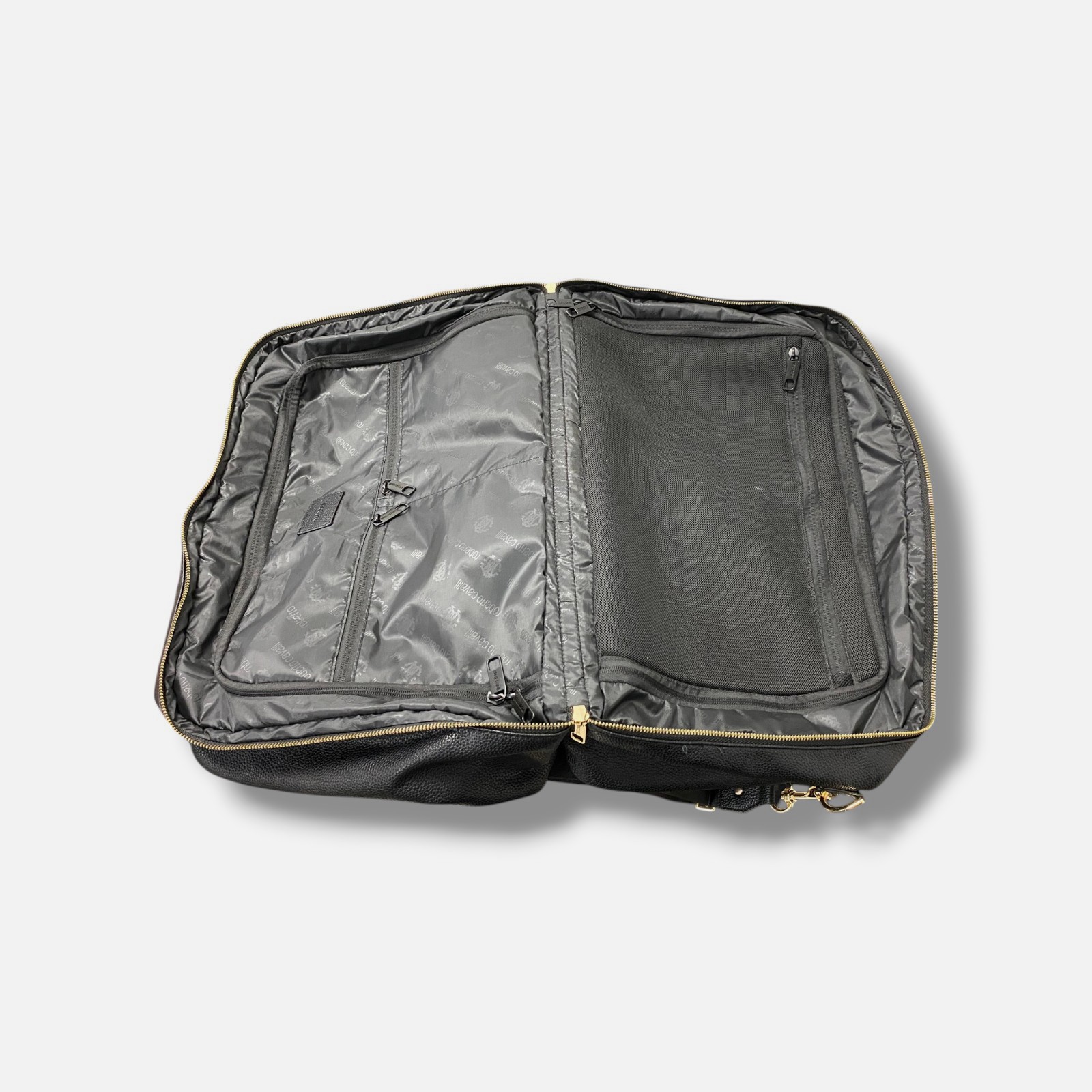 Roberto Cavalli Men’s Black Pebble Grained Faux Leather Travel Duffle Bag