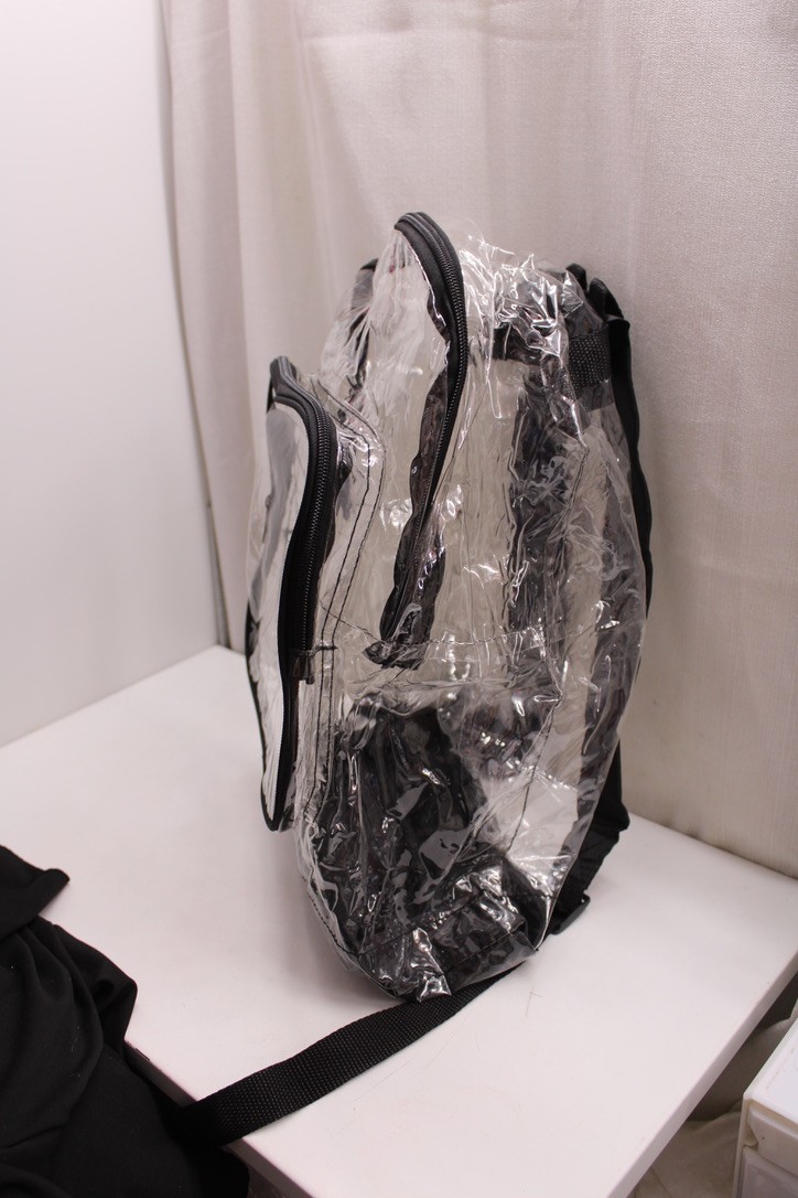 Eastsport transparent PVC plastic backpack black trim straps 10X14X6 inches