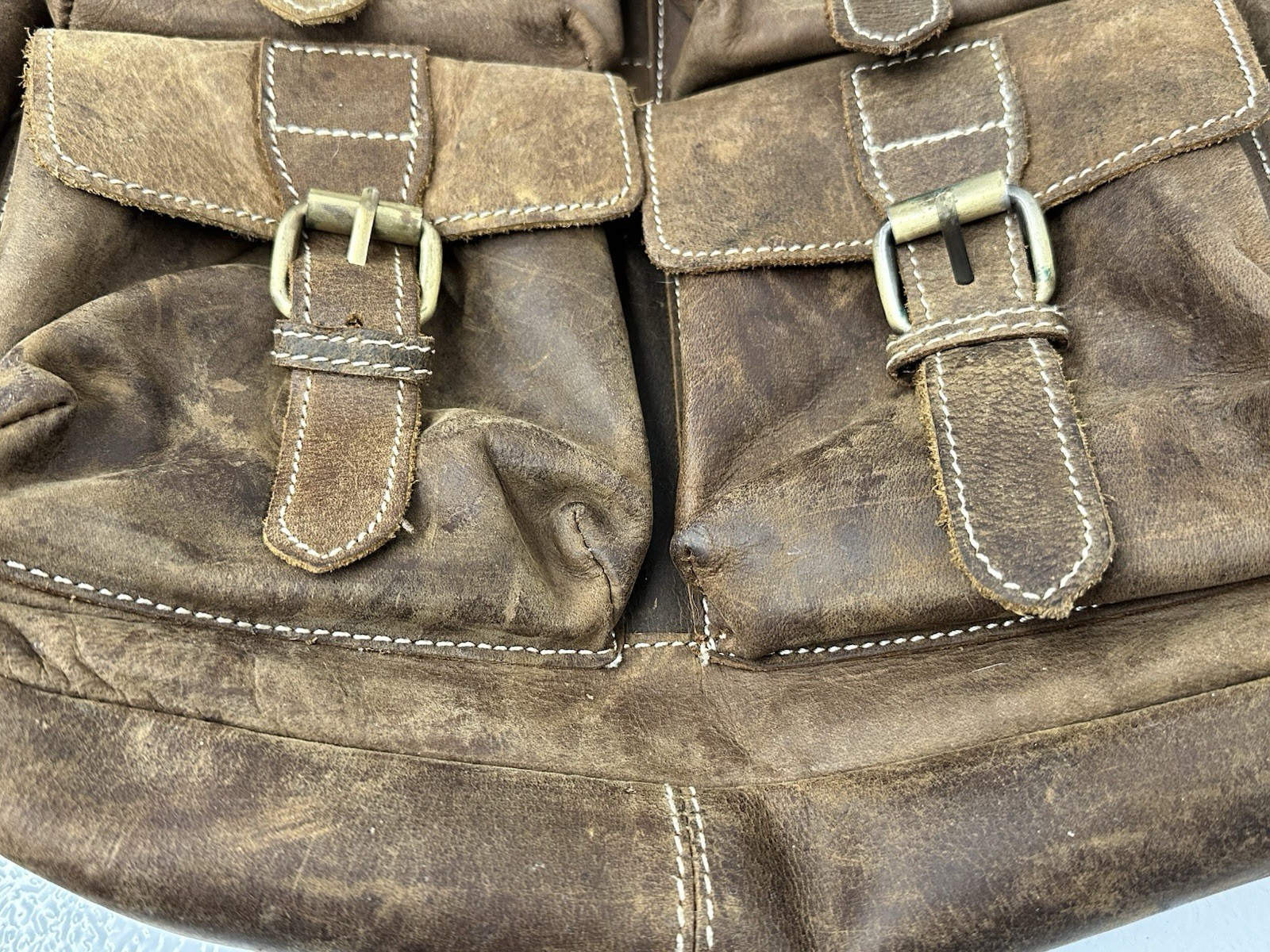 Sam’s Buffalo 18″ DISTRESSED VINTAGE LEATHER BACKPACK – Handmade, Needs Repair