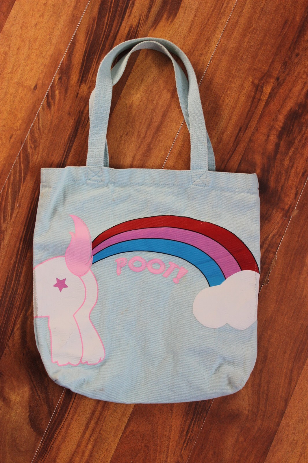 Unicorn Pooting a Rainbow Tote Bag with Wrap Around Design c