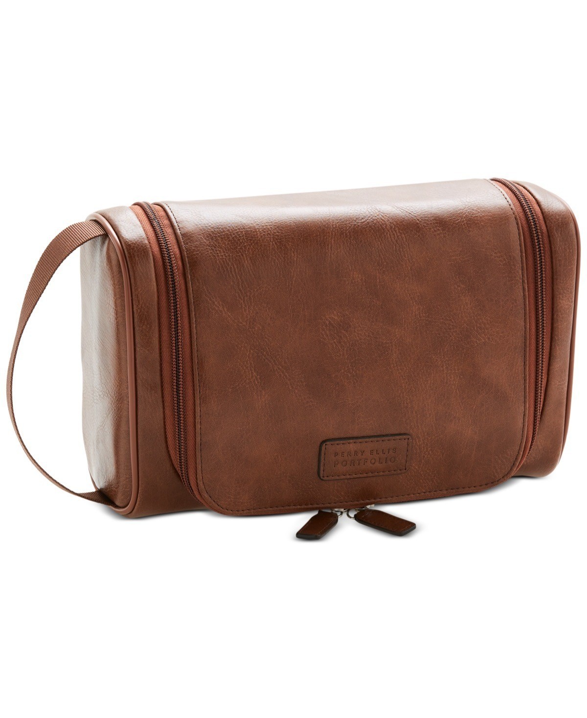 Perry Ellis Men’s Hanging Shave Kit Toiletry Travel Bag – Brown