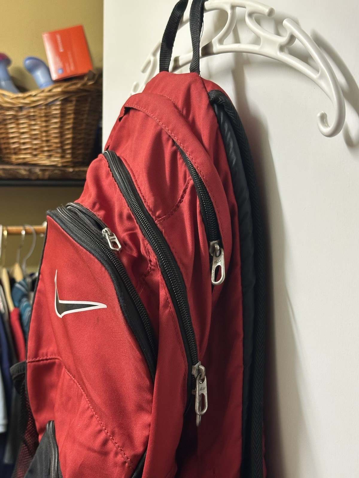 Nike Mesh Backpack Black Red Sports Training school Bag Swoosh Multi zip pockets