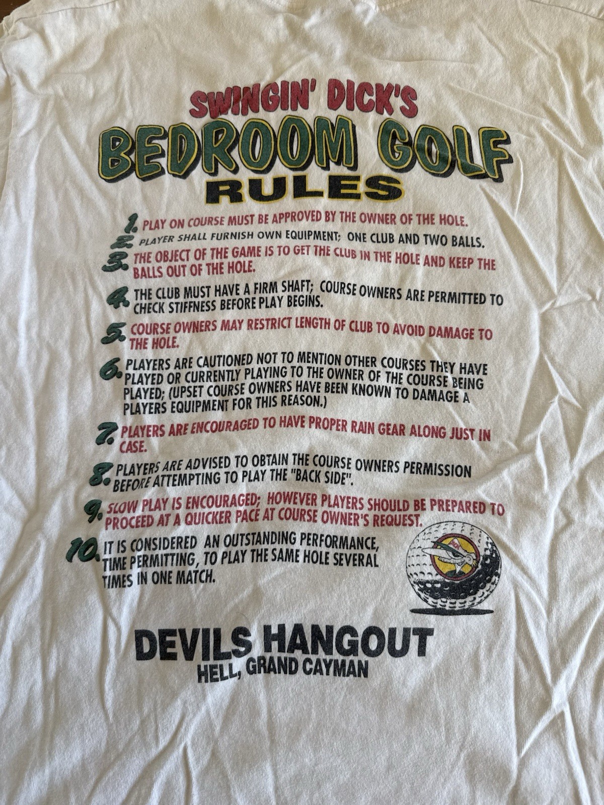 Swingin Dicks Bedroom Golf Rules Parody Single Stitch Vintage 90S T-Shirt Large