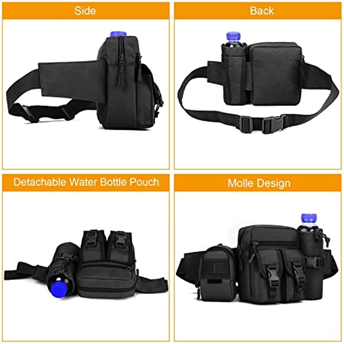 Tactical Waist Bag With Water Bottle Pouch Outdoor Waterproof Waist Shoulder Bag