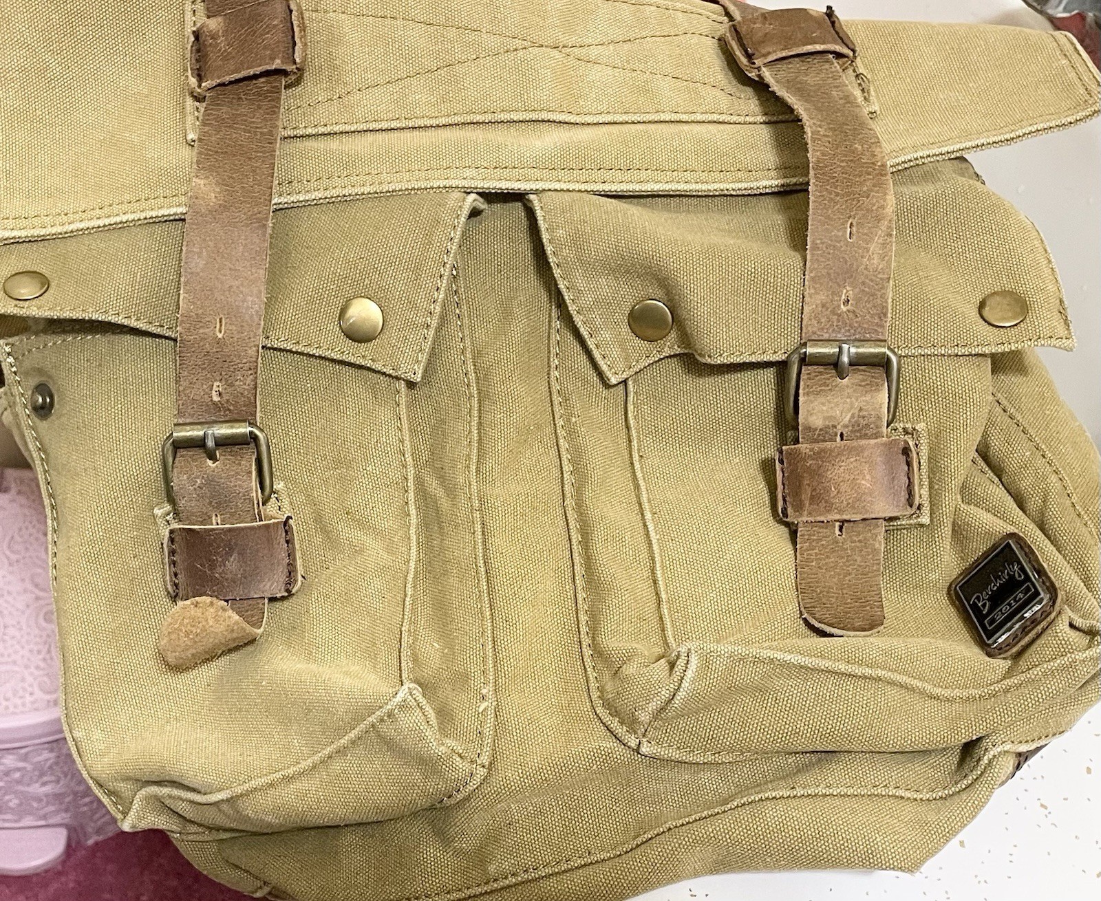 Berchirly 2014 Canvas & Leather Vtg Style Military Messenger Bag Lined Bookbag