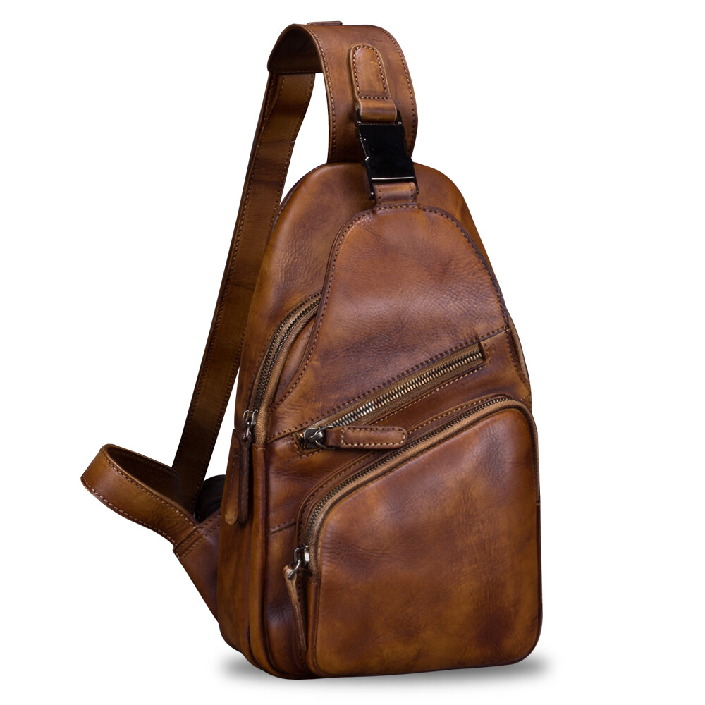 Genuine Leather Sling Bag Men Wome Retro Leather Crossbody Bag Chest Sling Purse