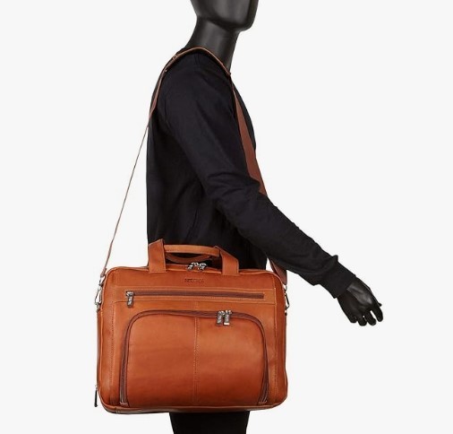 Kenneth Cole Reaction Leather Laptop Briefcase Messenger Bag Tan Brown
