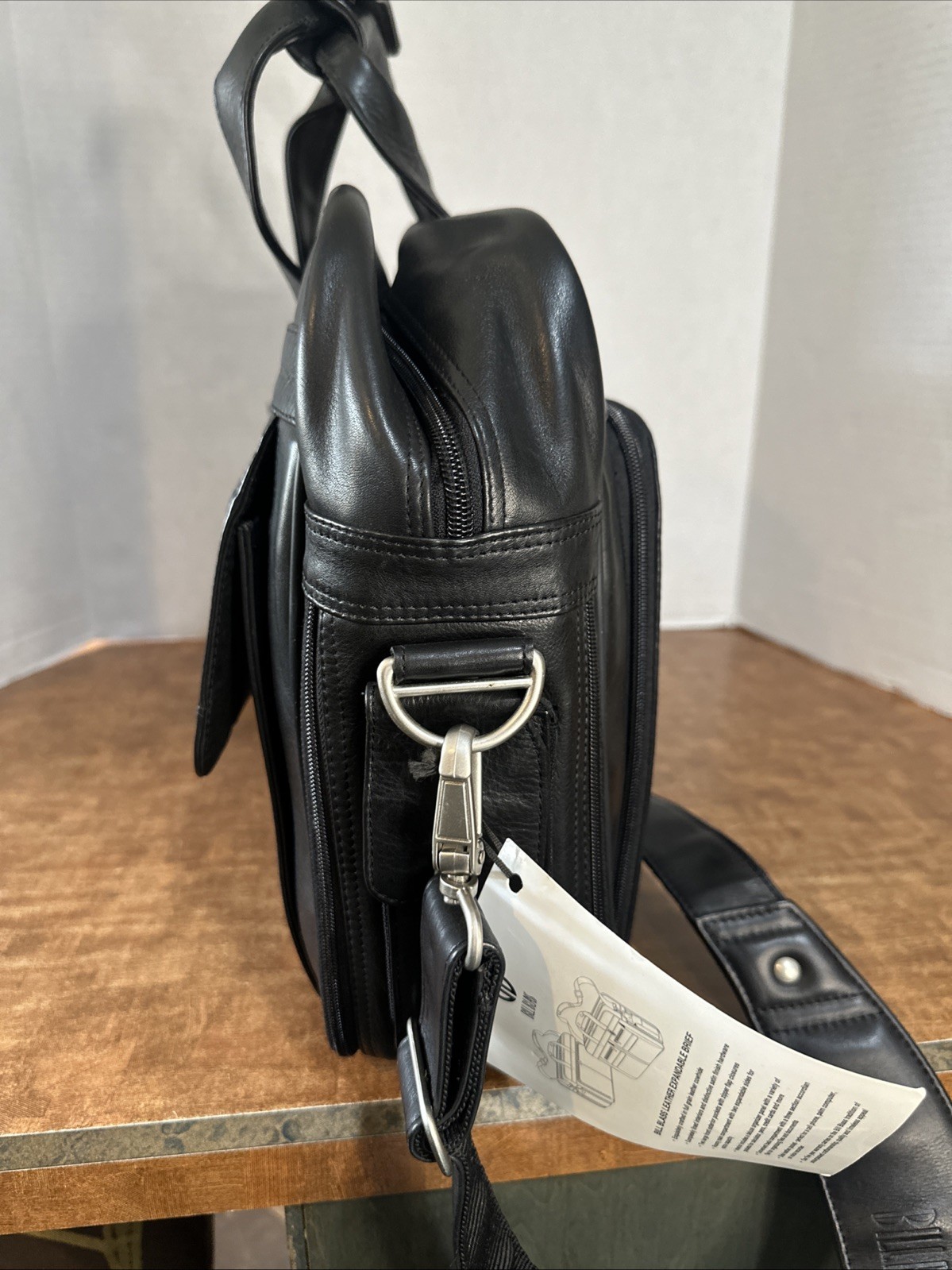 NEW Vintage Bill Blass Black Leather Expandable Briefcase Laptop Bag Satchel