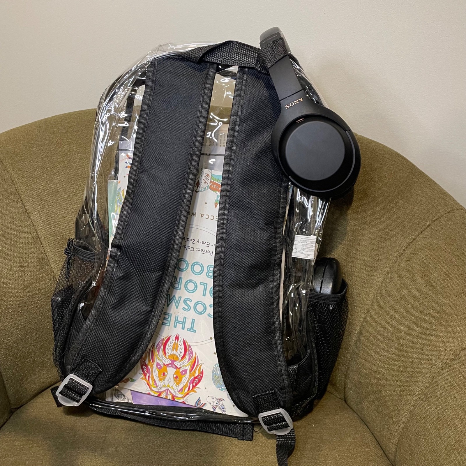 Brand New Clear Stadium Approved Backpack Transparent PVC Black Trim Concert Fes