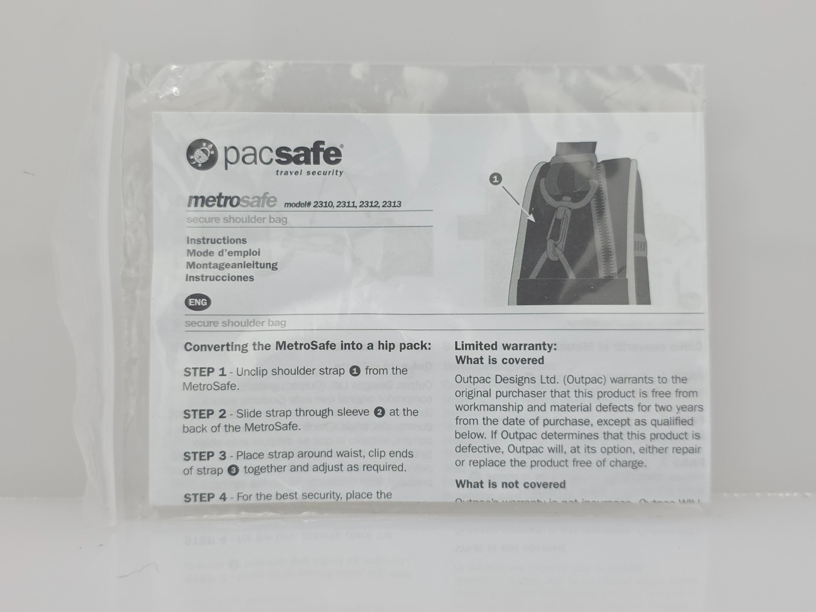 Pacsafe Metrosafe 2310 Shoulder Bag Convertible Hip Pack Exomesh Anti-Theft