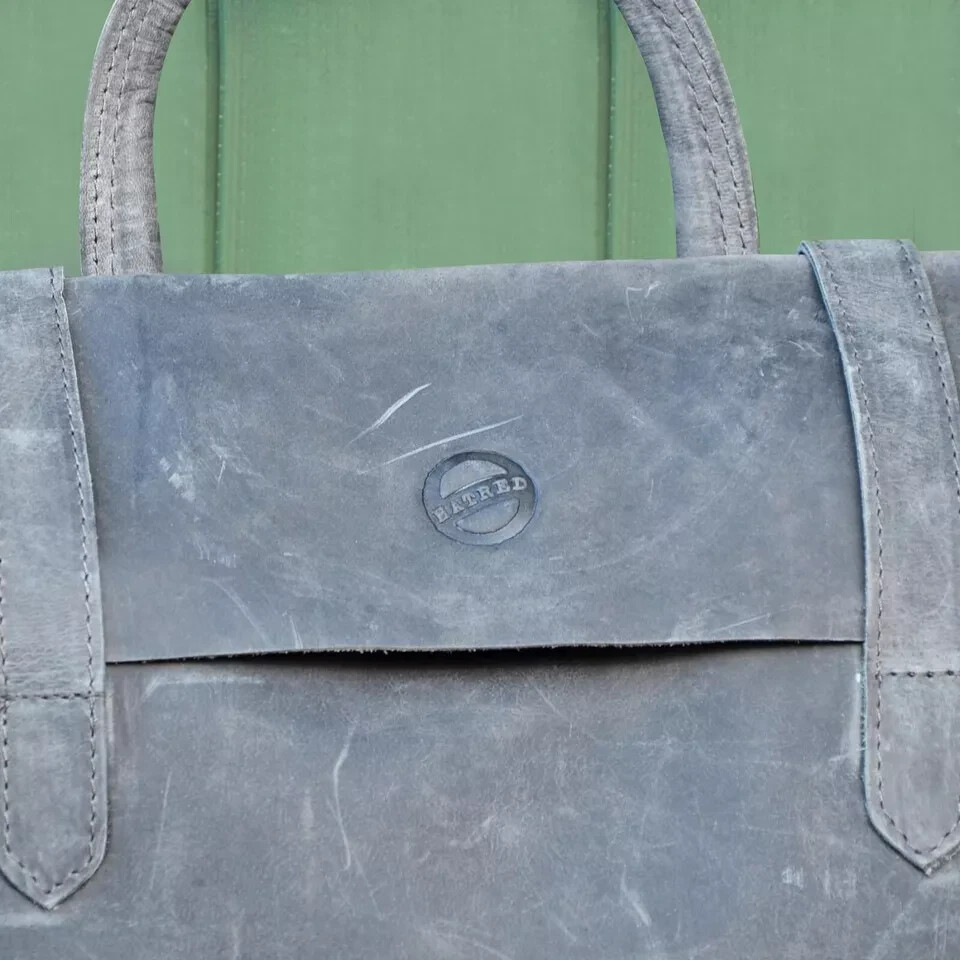 Charcoal Grey Genuine Leather Handmade Music Bag Unisex Portfolio Office Laptop