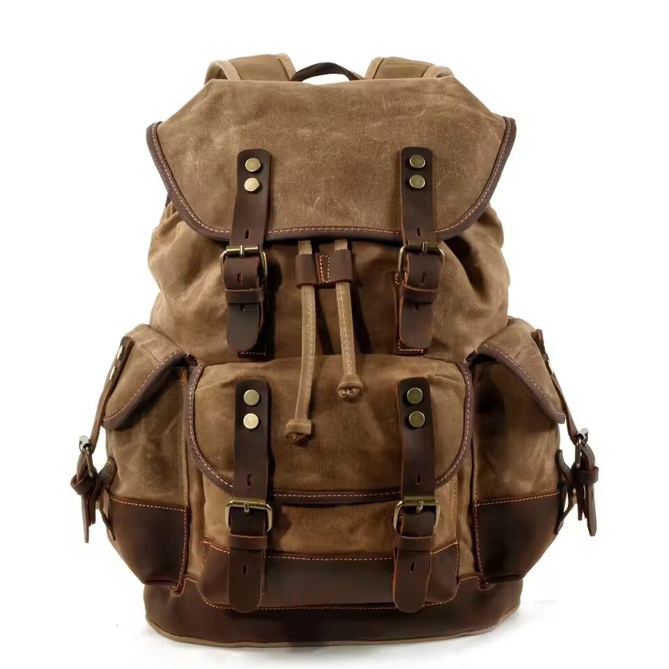 Retro Backpack Leisure Backpack Travel Backpack Canvas Patchwork Leather Fashion