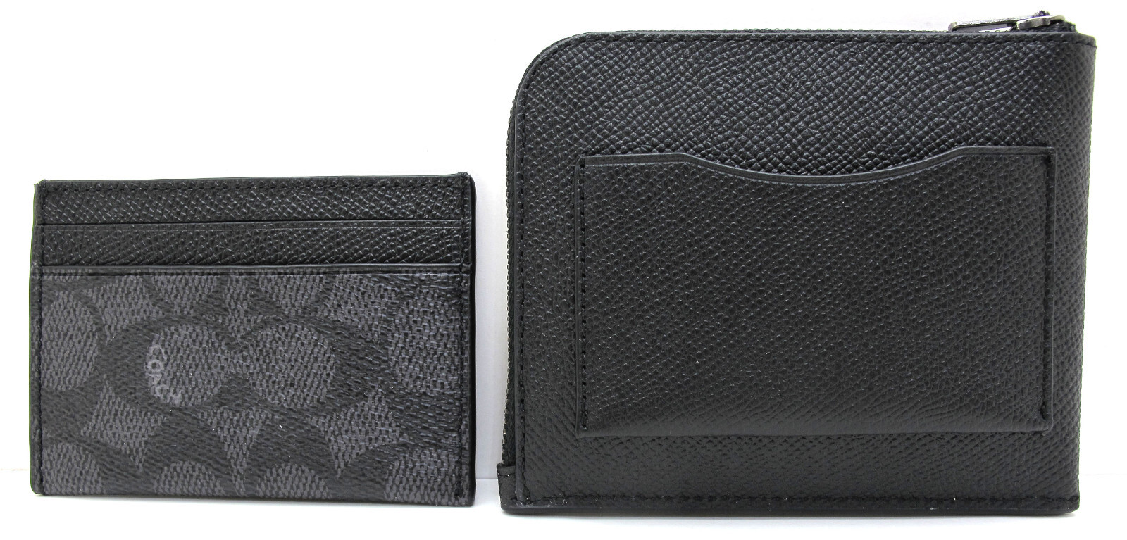 NEW Authentic COACH Crossgrain Leather 3 in 1 LZip Card Wallet Black/Charcoal