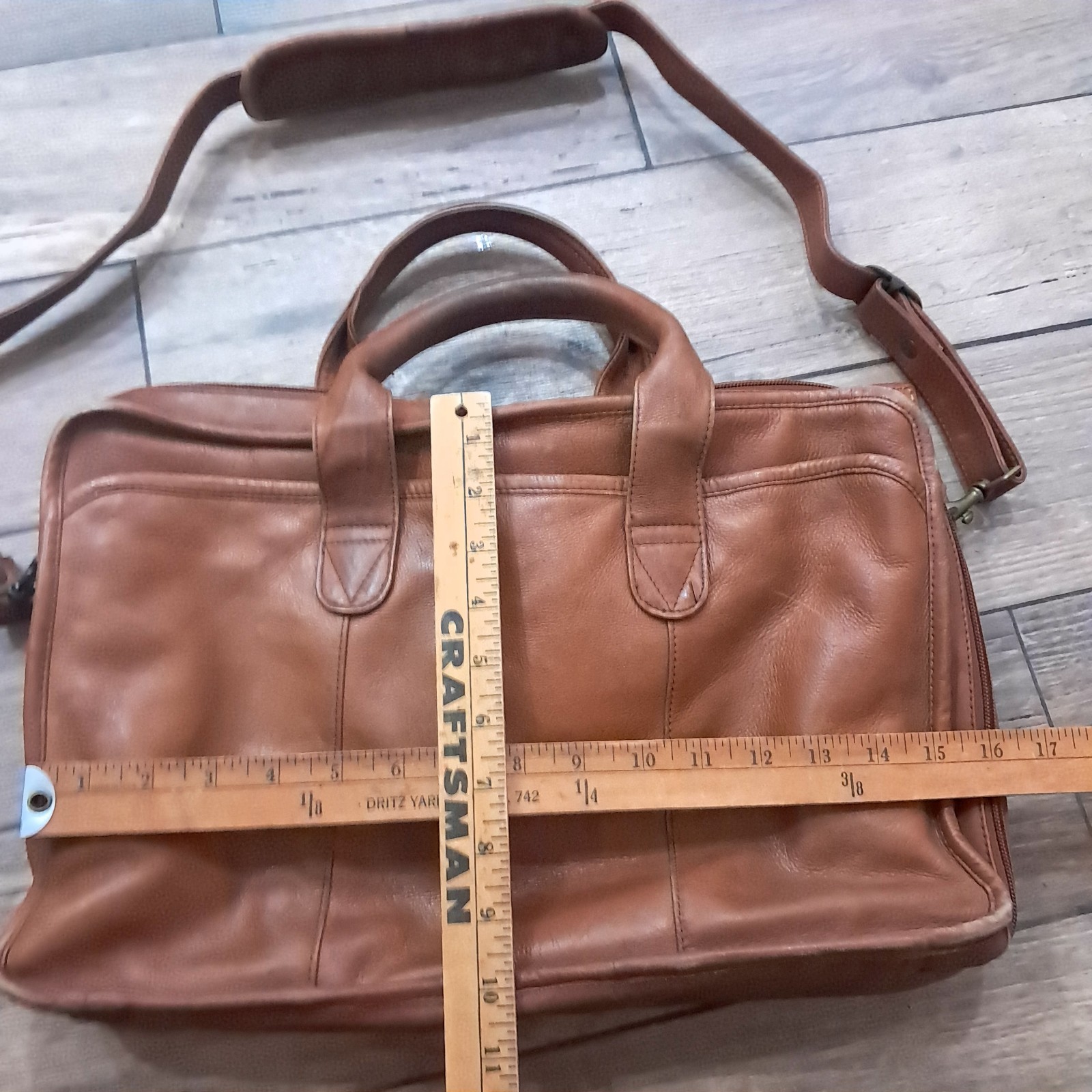 EKA Leather Briefcase Crossbody Laptop Document Case camel brown tan Vintage