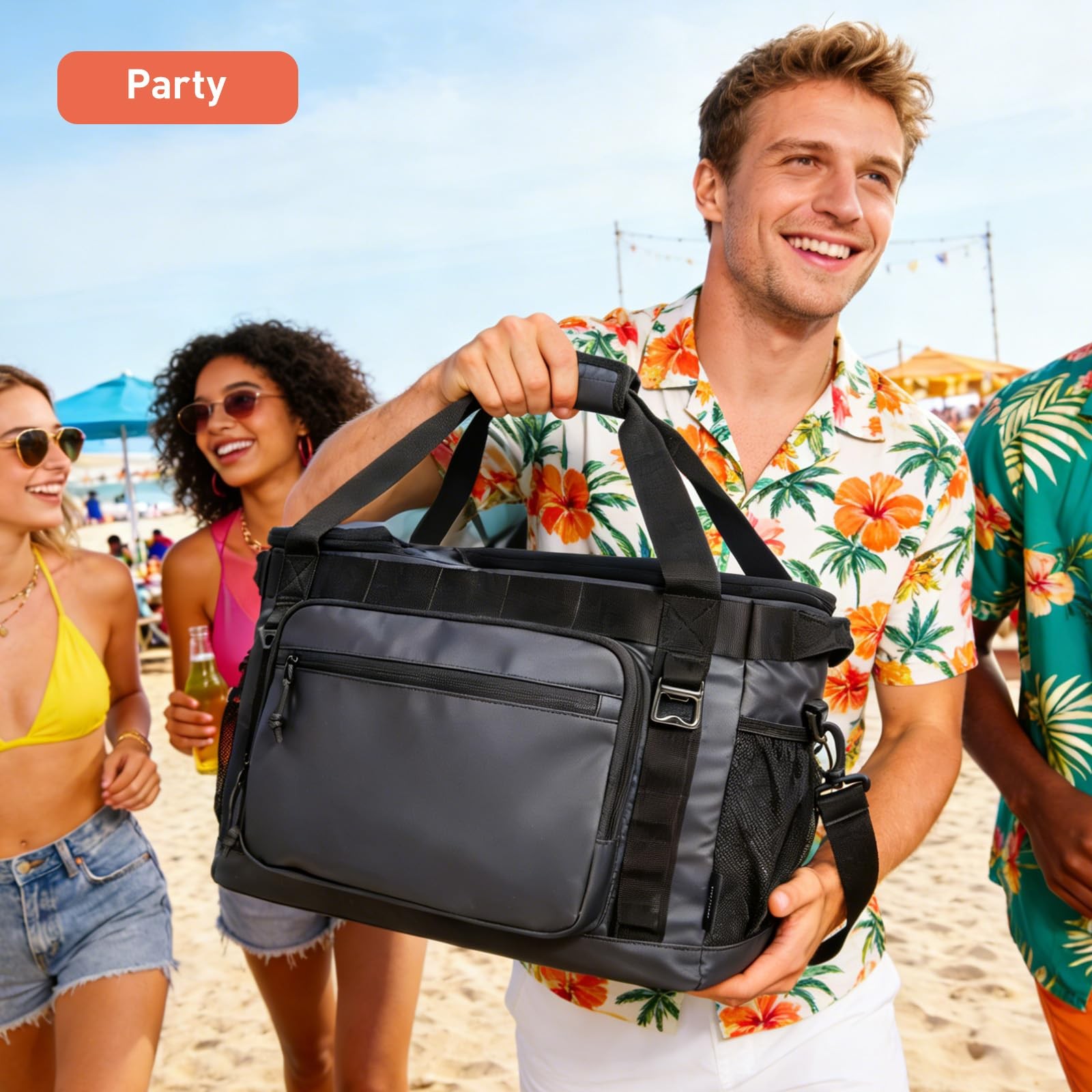 2-Zone Soft Cooler Bag 30/48Cans, Dry & Wet Insulated Beach Cooler, Lunch Bag…