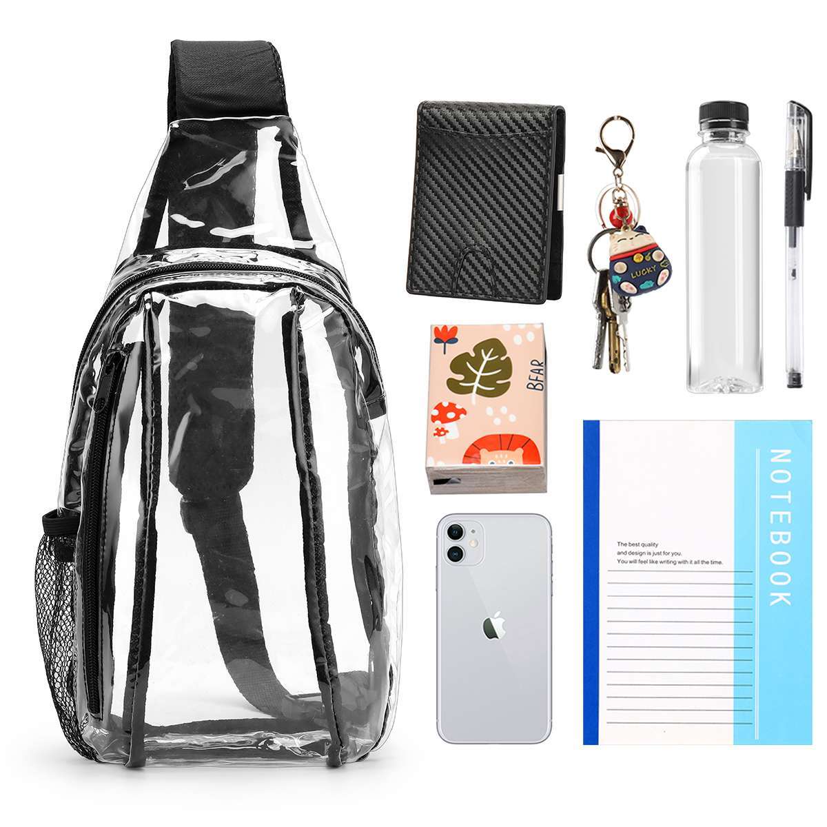 Clear PVC Sling Bag Transparent Stadium Shoulder Crossbody Chest Pack Adjustable