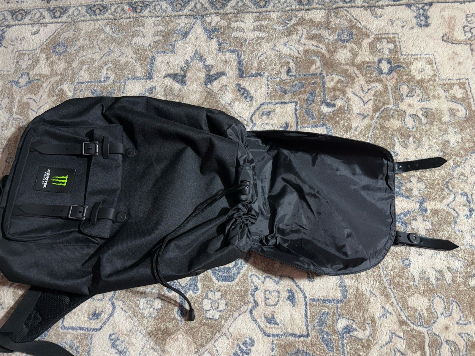 Monster Energy Black Rucksack Heritage Drawstring Buckle Strap Laptop Backpack