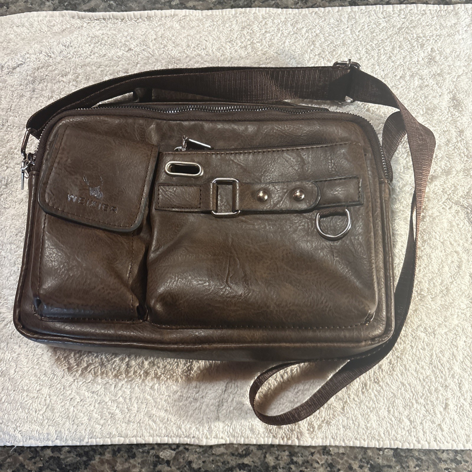 WEIXIER Men’s Shoulder PU Leather Handbag Business Briefcase Crossbody Carry-on