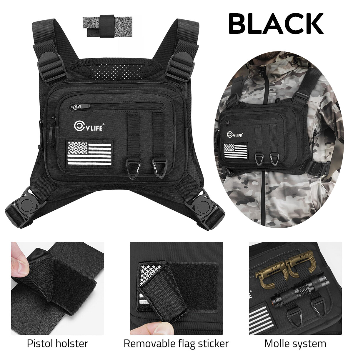 Tactical Combat Front Chest Rig Bag Hunting Protective Vest Pack +Pistol Holster