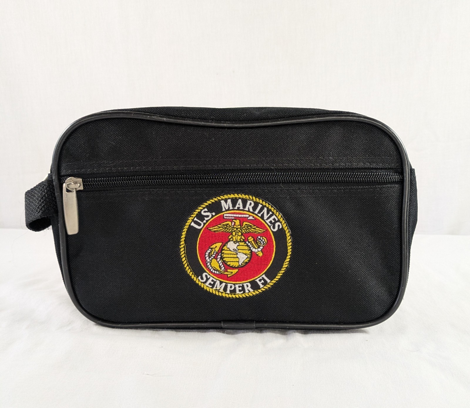 USMC Marines Toiletry Bag Black ZipShaving Travel Embroidered EGA Emblem Patch
