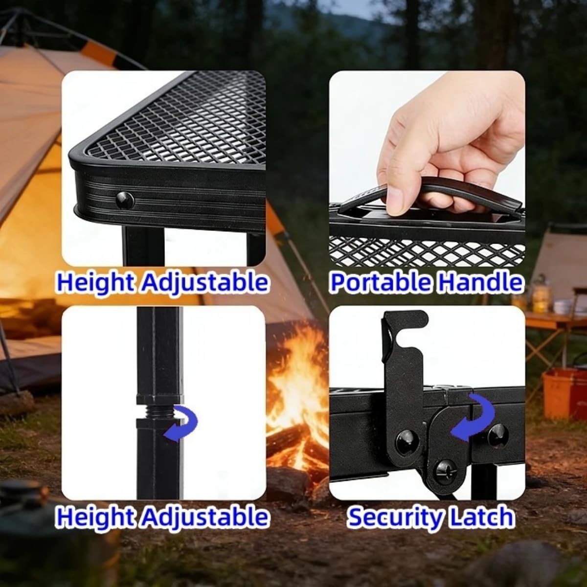 Folding Portable Camping Grill Table Lightweight Adjustable Height Metal