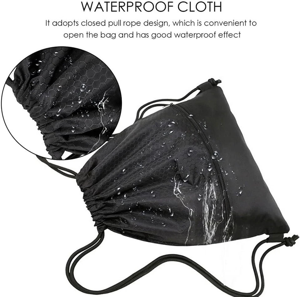 Drawstring Backpack Bag, Waterproof Draw String Back Sack with Zip Pocket, Gym D