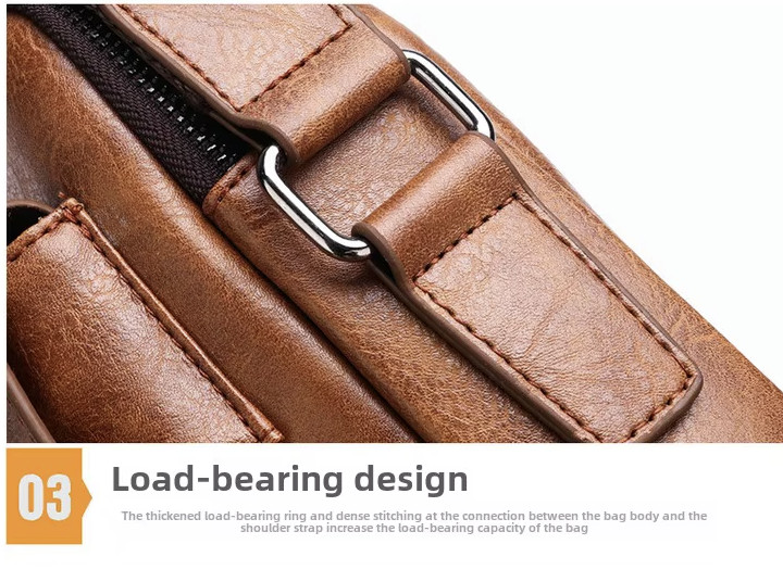 Crossbody PU Leather Waterproof Business Men Shoulder bag KHAKI