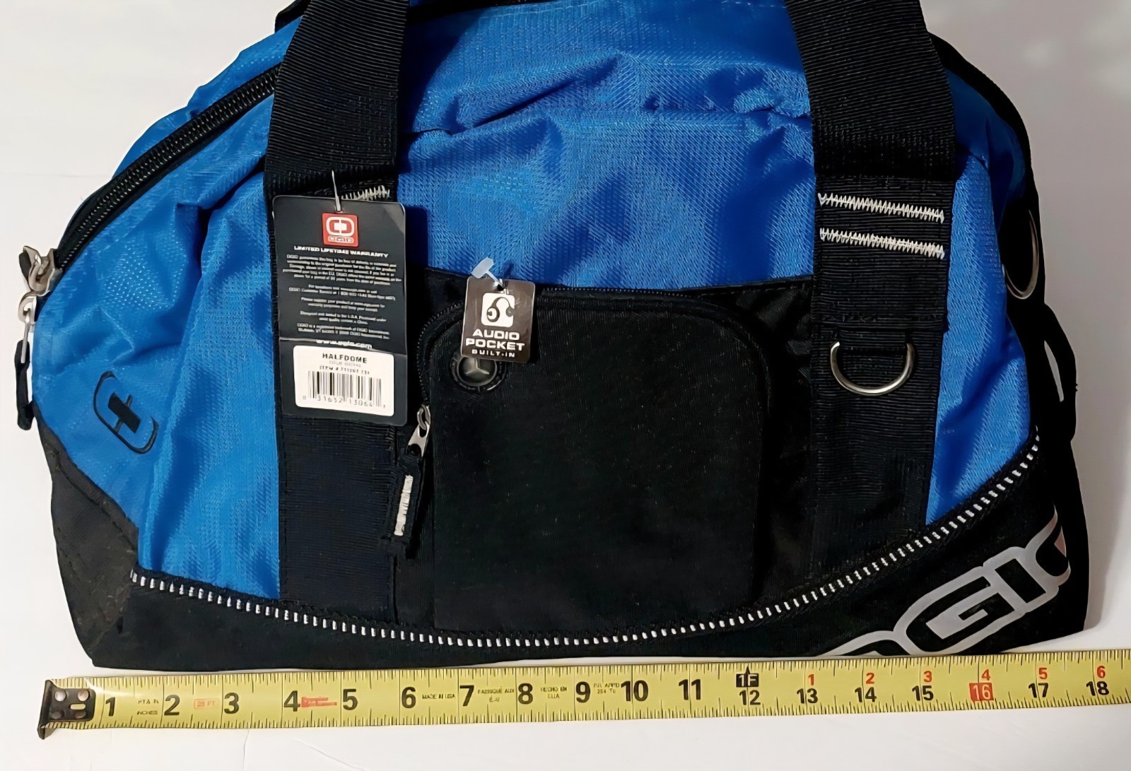 OGIO Half Dome Duffel Bag Blue Black Gym Travel Bag Audio Pocket Udelhoven NWT