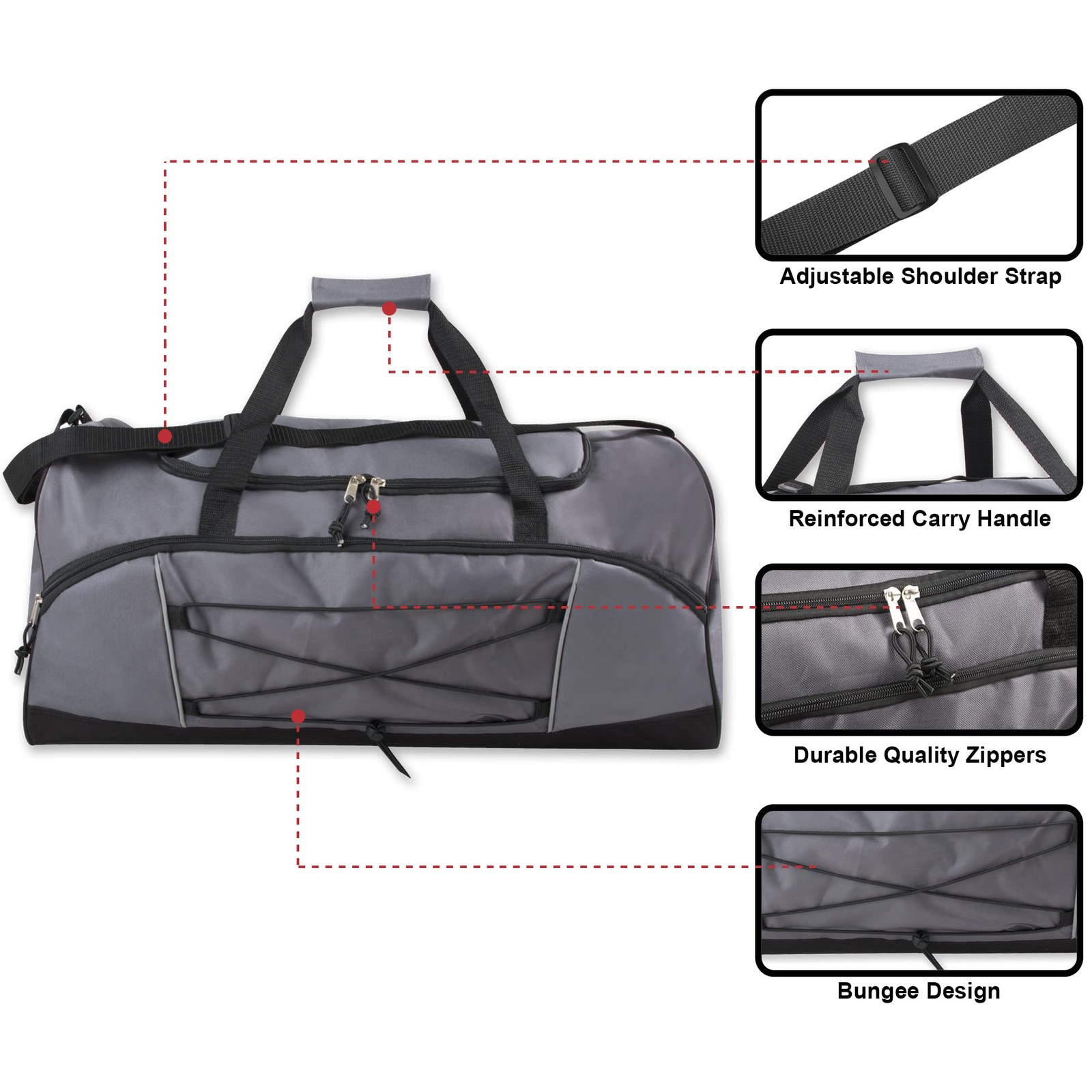 60 Liter, 26 Inch Duffle Bag â€“ Heavy Duty Extra Large Sports Gym Grey