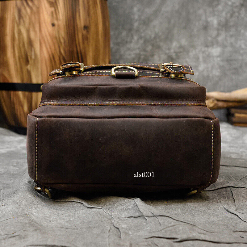 Vintage Men Crazy Horse Leather Backpack Sports Chest Bag Crossbody Bags Outdoor