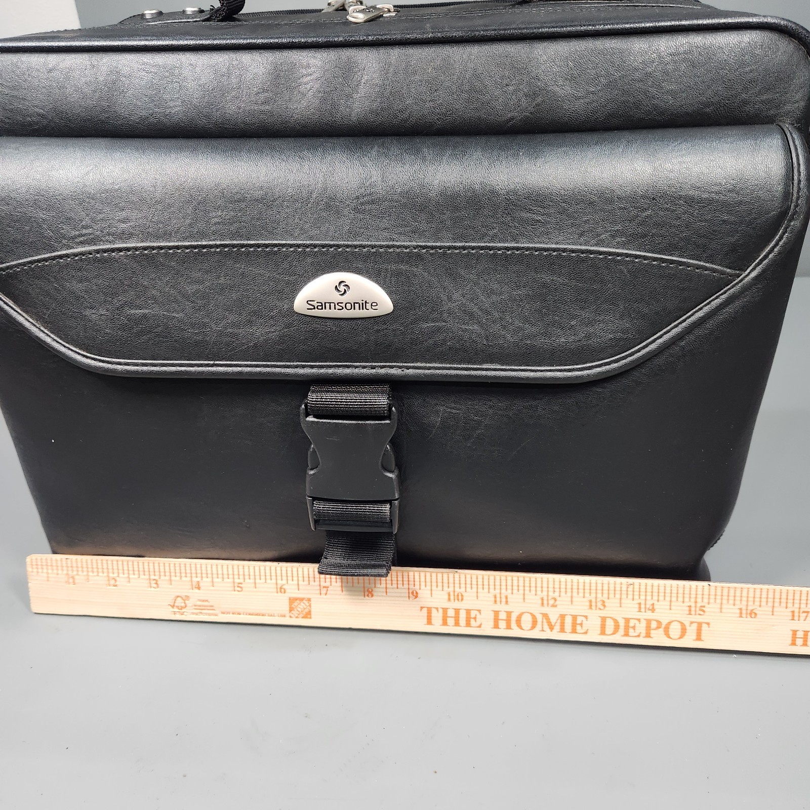 Samsonite Classic Computer Case Black Leather Dual Laptop Bag 15.5″ w/strap