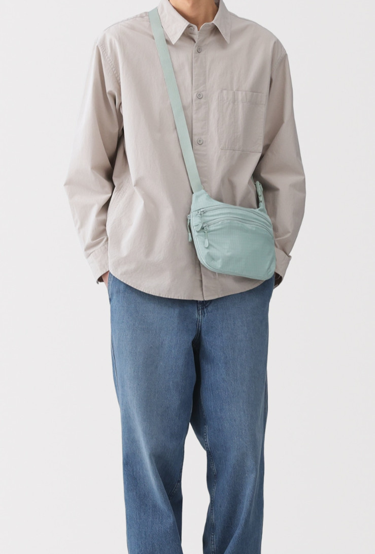 MUJI Water-Repellent Ripstop Mini Shoulder Sling Crossbody Bag Light Green NWT